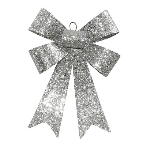 7" Silver Glitter 5 Loop Bow Decorative Christmas Ornament