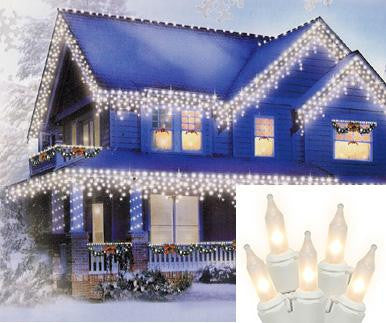 Set of 100 Clear Frosted Icicle Christmas Lights - White Wire