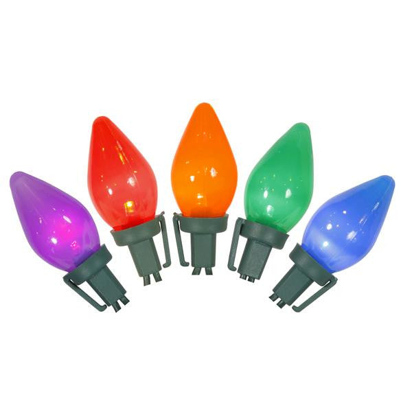 Set of 25 Opaque Multi-Color Ceramic C9 LED Christmas Lights - Green Wire