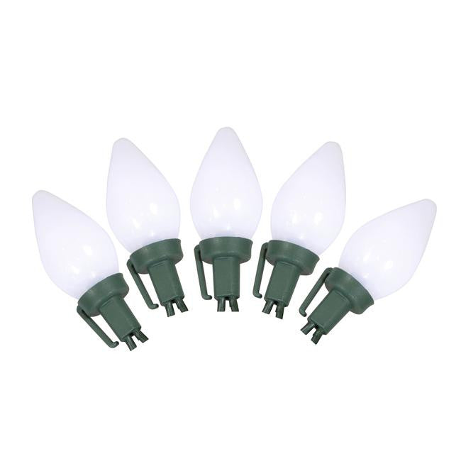 Set of 25 Opaque Clear White Ceramic C9 LED Christmas Lights - Green Wire