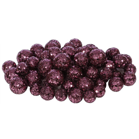 60ct Dark Mauve Sequin and Glitter Christmas Ball Decorations 0.8" - 1.25"