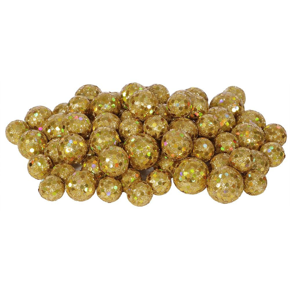 60ct Gold Sequin and Glitter Christmas Ball Decorations 0.8" - 1.25"