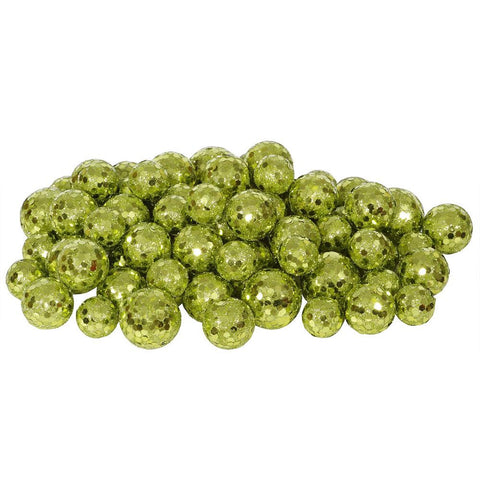 60ct Kiwi Green Sequin and Glitter Christmas Ball Decorations 0.8" - 1.25"