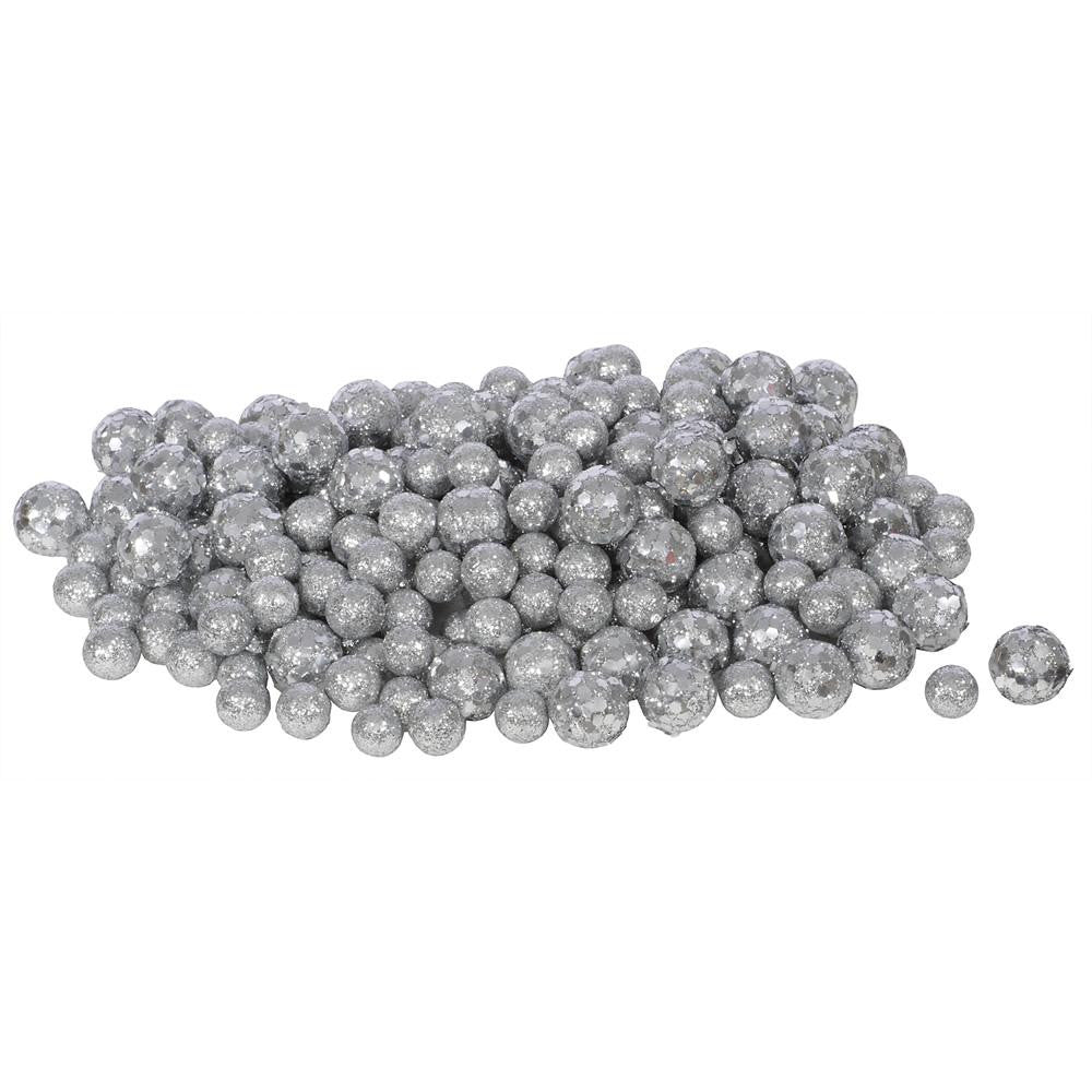 60ct Silver Sequin and Glitter Christmas Ball Decorations 0.8" - 1.25"