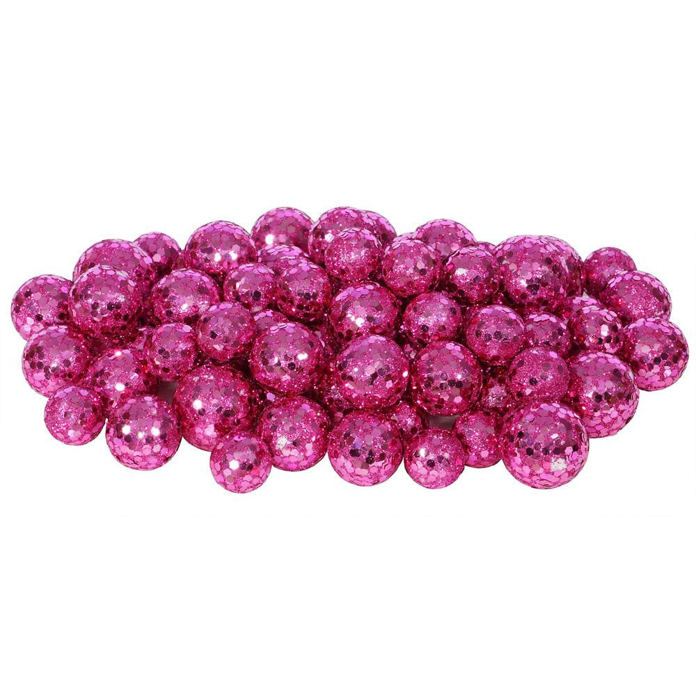 72ct Pink Magenta Sequin and Glitter Christmas Ball Decorations 0.8" - 1.25"