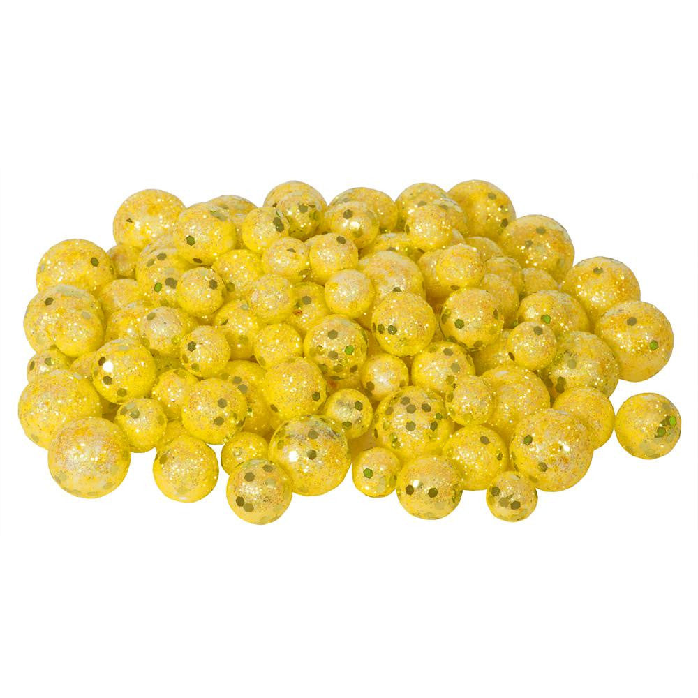 60ct Yellow Sequin and Glitter Christmas Ball Decorations 0.8" - 1.25"