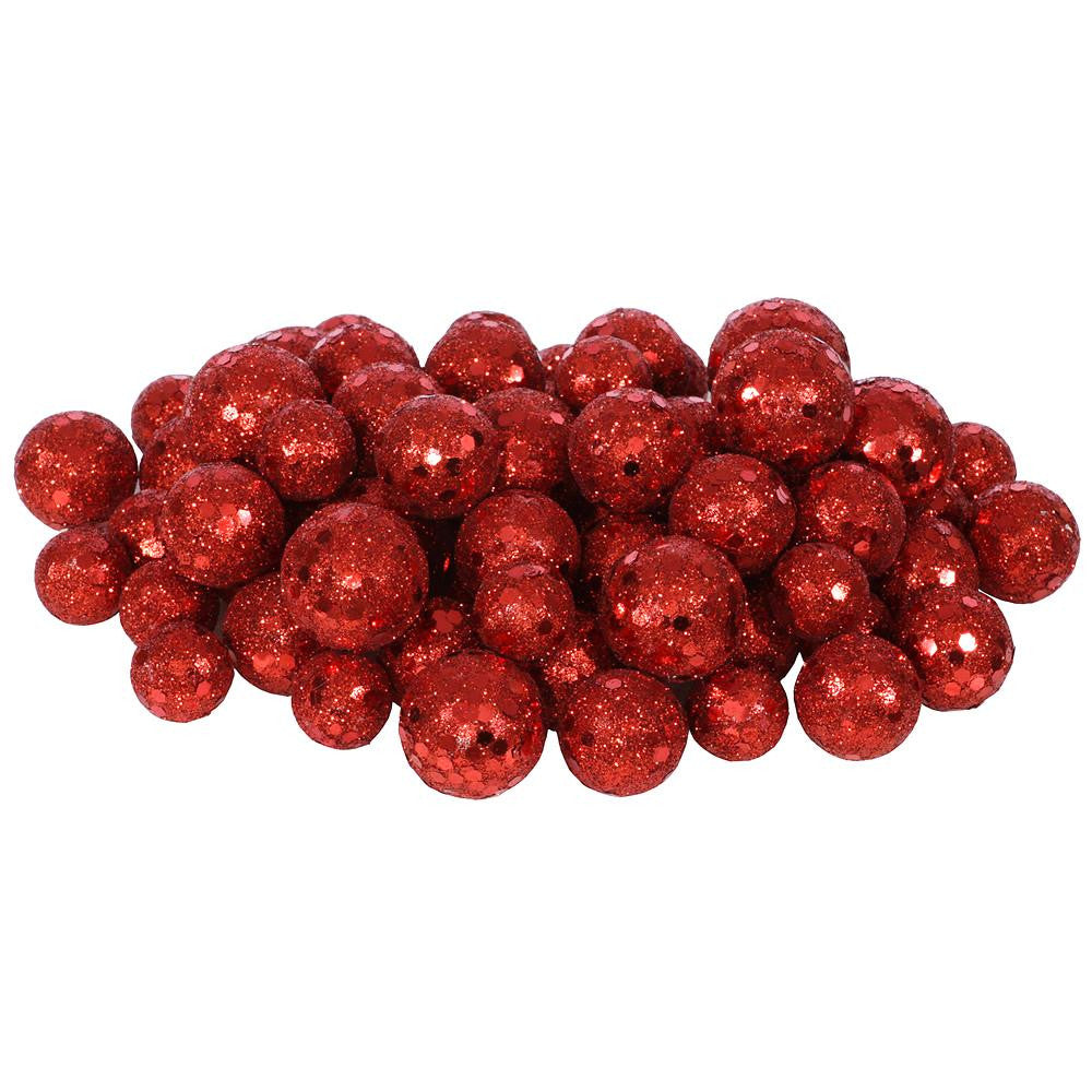 60ct Red Sequin and Glitter Christmas Ball Decorations 0.8" - 1.25"