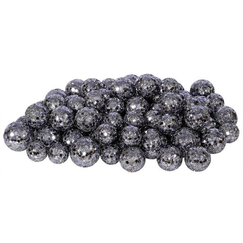 60ct Pewter Gray Sequin and Glitter Christmas Ball Decorations 0.8" - 1.25"