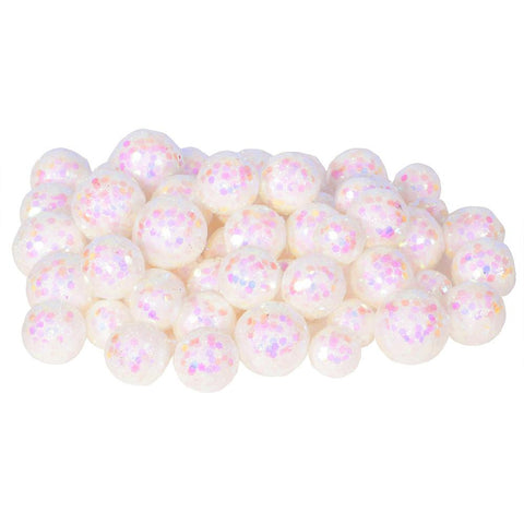 60ct Iridescent White Sequin and Glitter Christmas Ball Decorations 0.8" - 1.25"