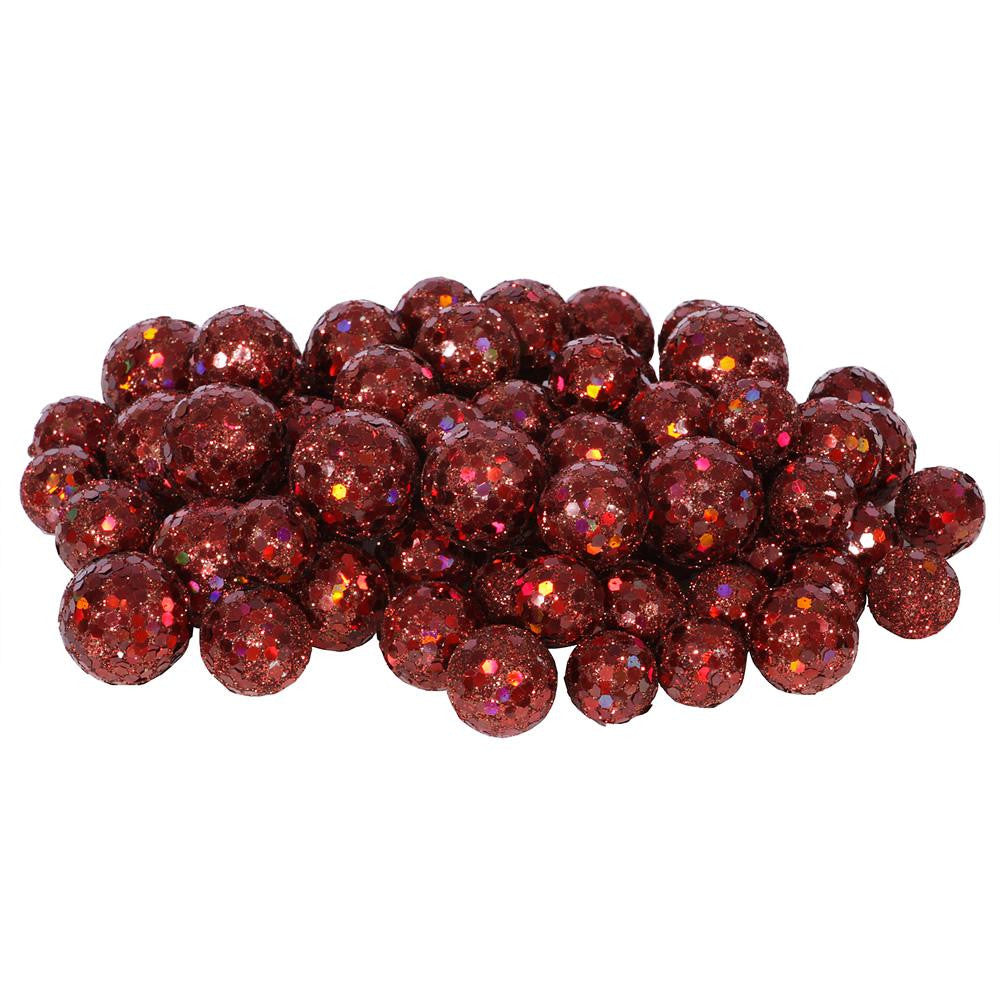 60ct Red Wine Sequin and Glitter Christmas Ball Decorations 0.8" - 1.25"