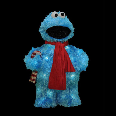 18" Pre-Lit Soft Faux Fur Sesame Street Cookie Monster Christmas Yard Art Decoration - Clear Lights