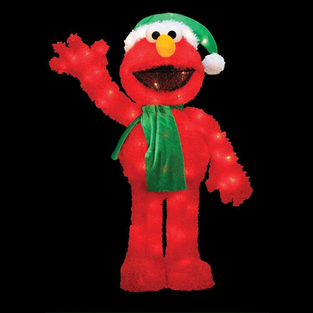 32" Pre-Lit Soft Faux Fur Sesame Street Elmo Christmas Decoration - Clear Lights