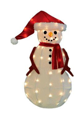 32" Pre-Lit Snowman with Santa Claus Hat Christmas Yard Art Decoration - Clear Lights