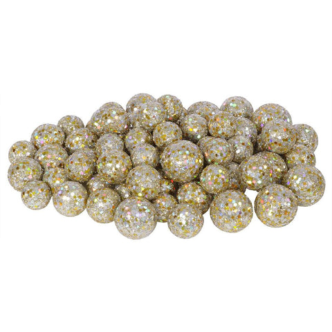 60ct Champagne Sequin and Glitter Christmas Ball Decorations 0.8" - 1.25"