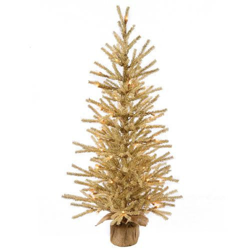 2' Pre-Lit Gold Artificial Christmas Tinsel Twig Tree in Burlap Base - Clear Lights