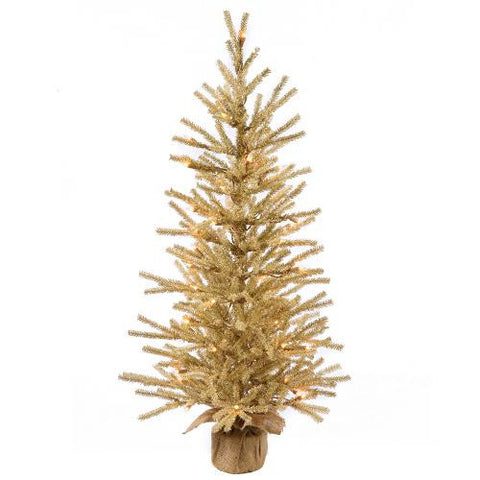 2.5' Pre-Lit Gold Artificial Christmas Tinsel Twig Tree in Burlap Base - Clear Lights