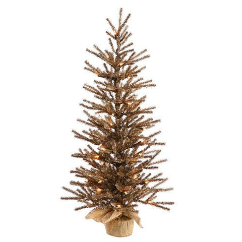 4' Pre-Lit Golden Brown Artificial Christmas Tinsel Twig Tree in Burlap Base - Clear Lights