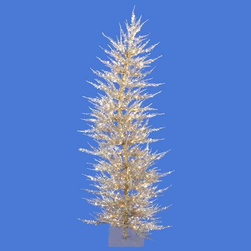 3' Pre-Lit Whimsical Champagne Artificial Laser Tinsel Christmas Tree - Clear Lights