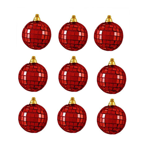 9ct Lust Red Mirrored Glass Disco Ball Christmas Ornaments 1.5" (40mm)