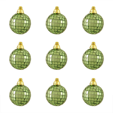 9ct Green Mirrored Glass Disco Ball Christmas Ornaments 1.5" (40mm)