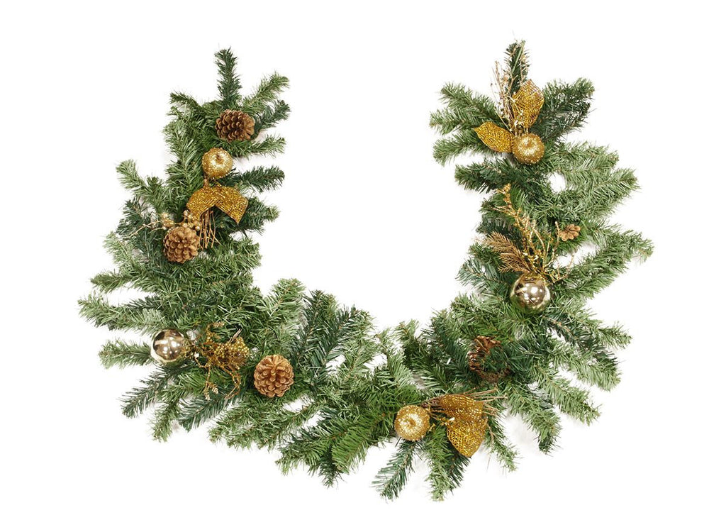 6' x 13" Pre-Decorated Pine, Gold Apple, Ball, Berry and Pine Cone Artificial Christmas Garland - Unlit