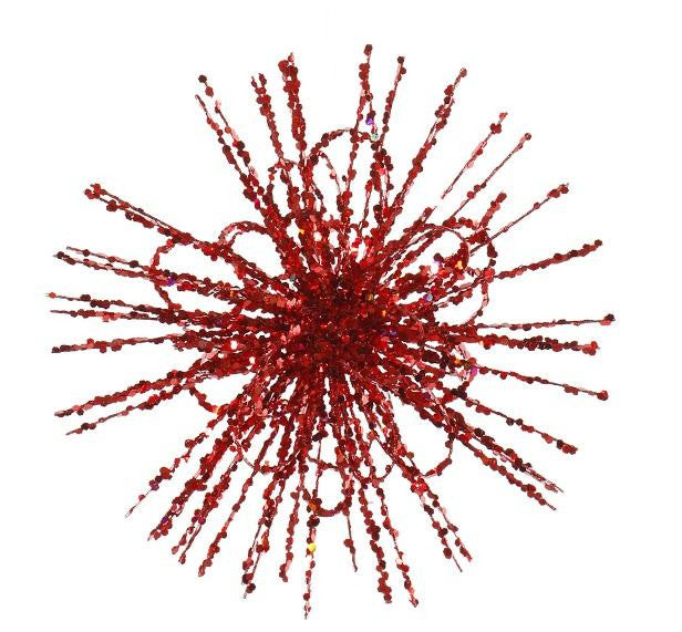 8" Red Glitter Flower Blossom Sequined Christmas Ornament