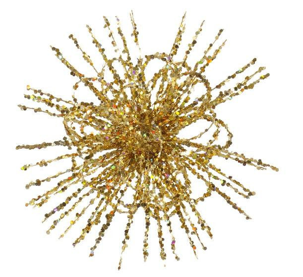 8" Gold Glitter Flower Blossom Sequined Christmas Ornament