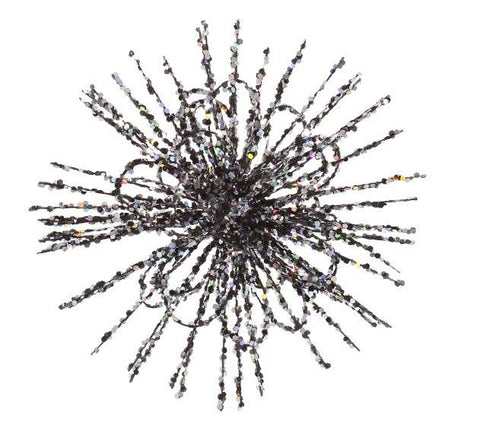 8" Black Glitter Flower Blossom Sequined Christmas Ornament