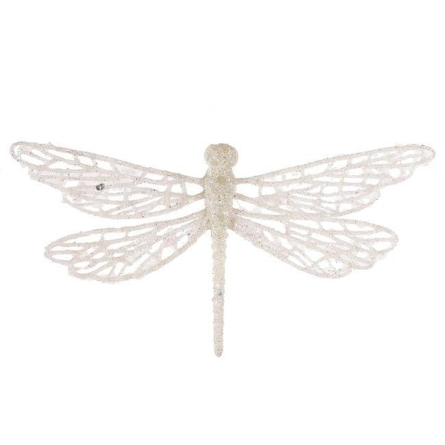 6" White Glittered Dragonfly Clip-On Christmas Ornament