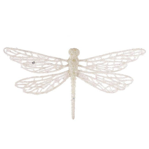 6" White Glittered Dragonfly Clip-On Christmas Ornament