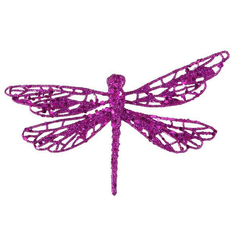 6" Purple Glittered Dragonfly Clip-On Christmas Ornament