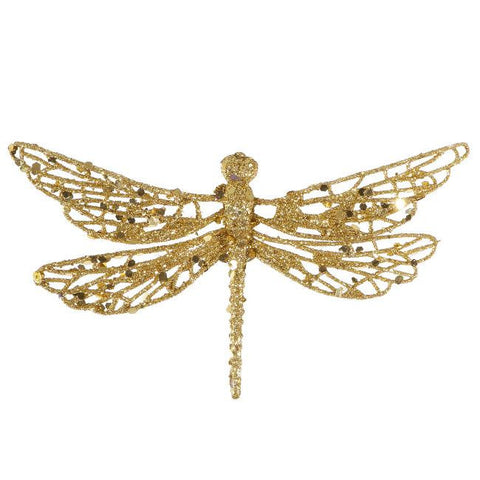 6" Gold Glittered Dragonfly Clip-On Christmas Ornament