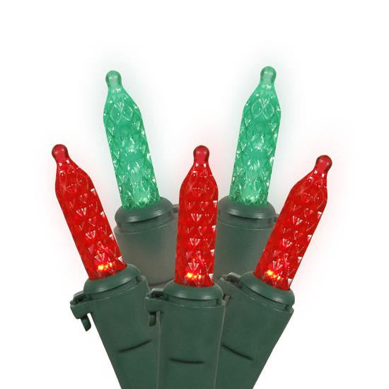 Set of 70 Red and Green LED M5 Mini Christmas Lights - Green Wire