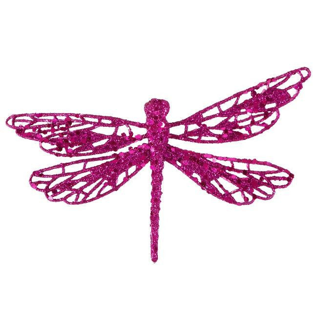 6" Fuschia Pink Glittered Dragonfly Clip-On Christmas Ornament