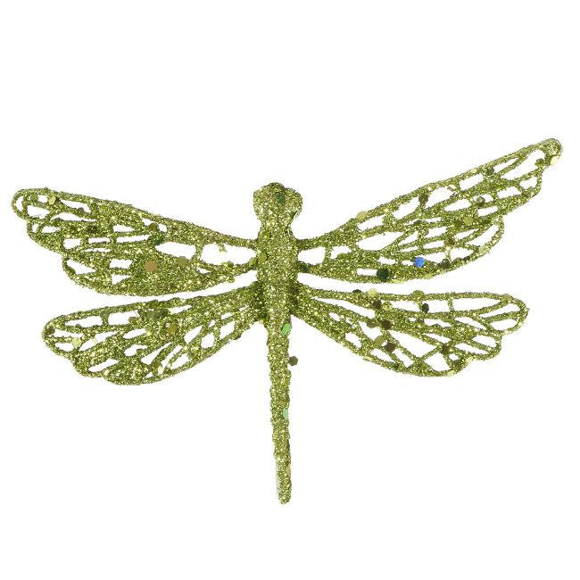 6" Kiwi Green Glittered Dragonfly Clip-On Christmas Ornament