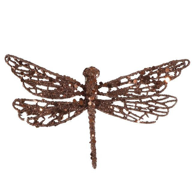 6" Chocolate Brown Glittered Dragonfly Clip-On Christmas Ornament