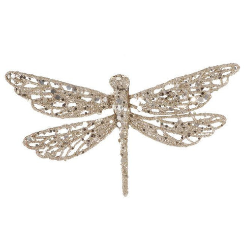 6" Champagne Glittered Dragonfly Clip-On Christmas Ornament