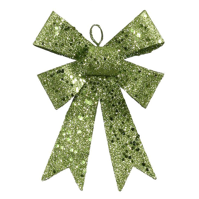 5" Lime Green Sequin and Glitter Bow Christmas Ornament