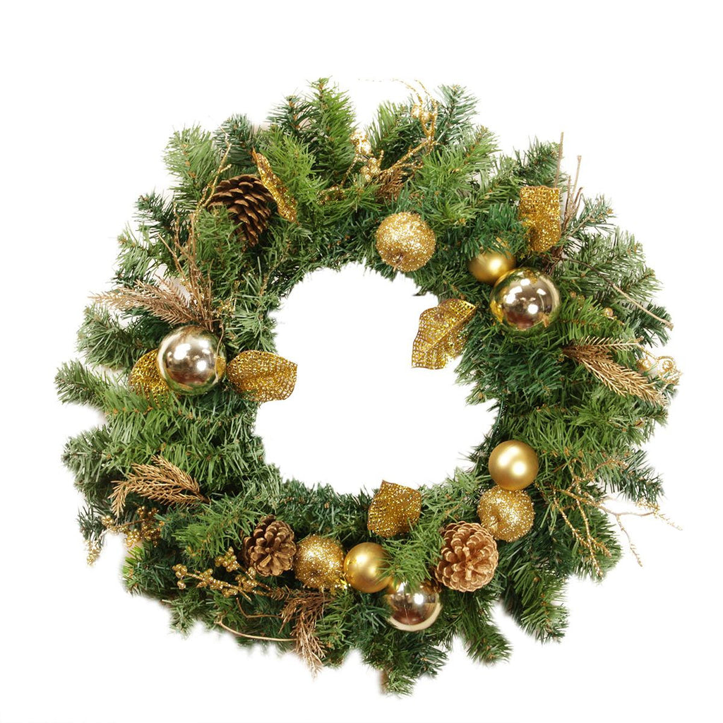 24" Pre-Decorated Gold Pine Cone, Apple and Ball Ornament Artificial Christmas Wreath - Unlit