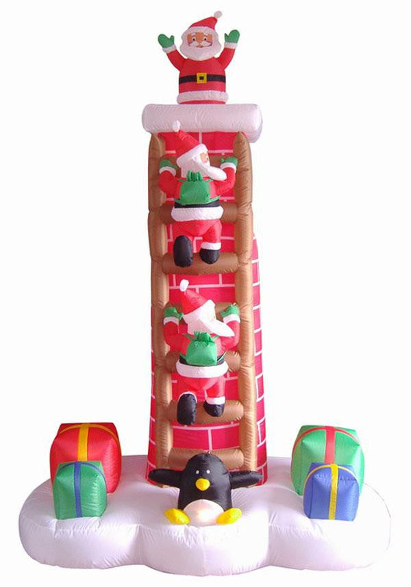 7' Inflatable Animated Santa Trio on Chimney Ladder Lighted Christmas Yard Art