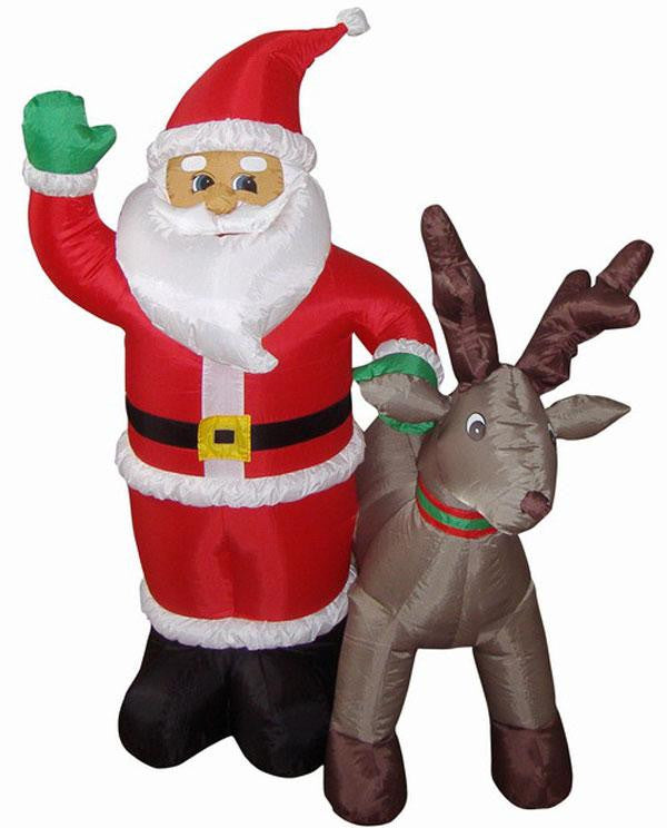 4' Inflatable Santa with Reindeer Lighted Christmas Yard Art Decoration