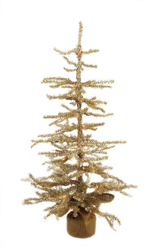 2.5' Pre-Lit Champagne Artificial Christmas Twig Tree in Burlap Base - Clear Lights