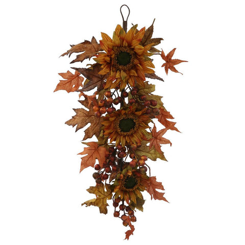 29" Autumn Harvest Sunflower Berry Teardrop Swag - Unlit