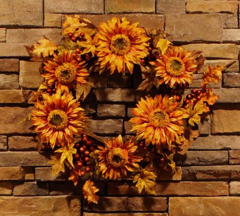 24" Autumn Harvest Sunflower Berry Wreath - Unlit