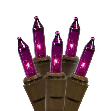 Set of 100 Super Bright Purple Mini Christmas Lights - Brown Wire