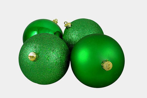 4ct Xmas Green Shatterproof 4-Finish Christmas Ball Ornaments 6" (150mm)