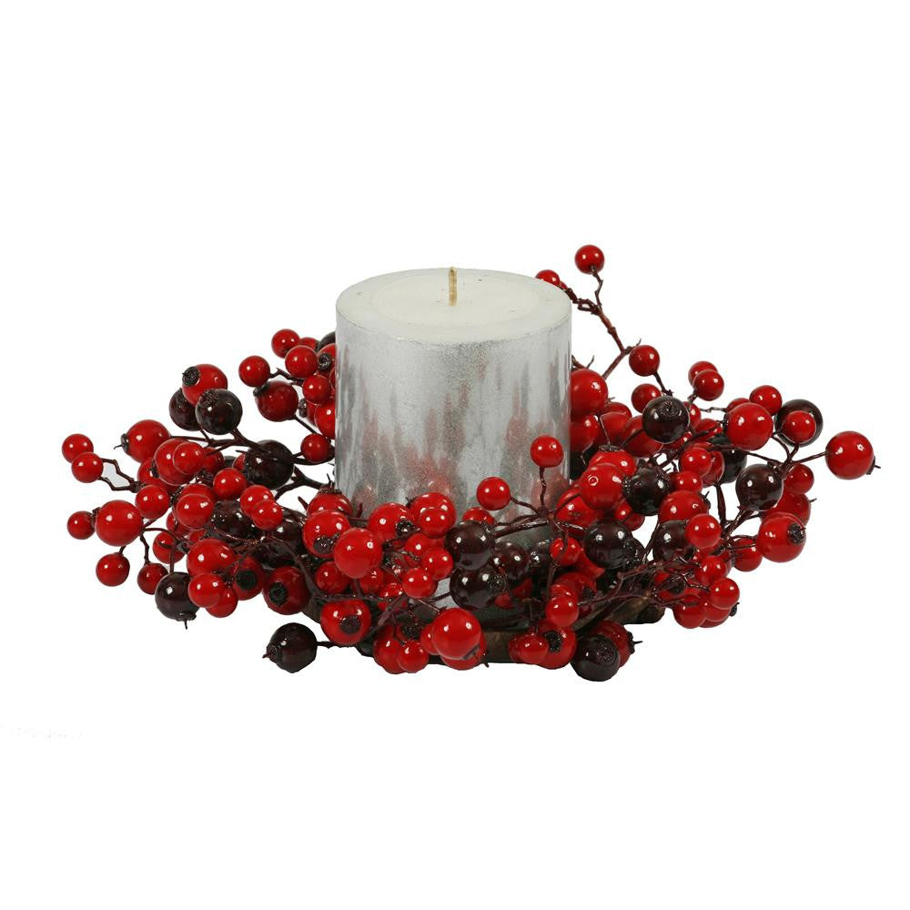 10" Red and Burgundy Mixed Berry Outdoor Artificial Christmas Candle Ring