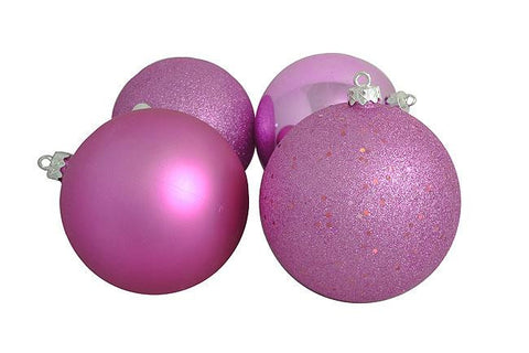 4ct Bubblegum Pink Shatterproof 4-Finish Christmas Ball Ornaments 6" (150mm)