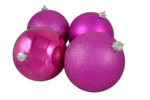 4ct Pink Magenta Shatterproof 4-Finish Christmas Ball Ornaments 6" (150mm)