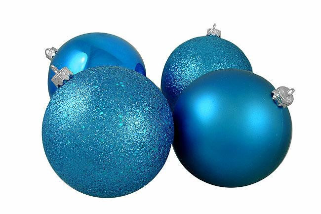 4ct Turquoise Blue Shatterproof 4-Finish Christmas Ball Ornaments 6" (150mm)